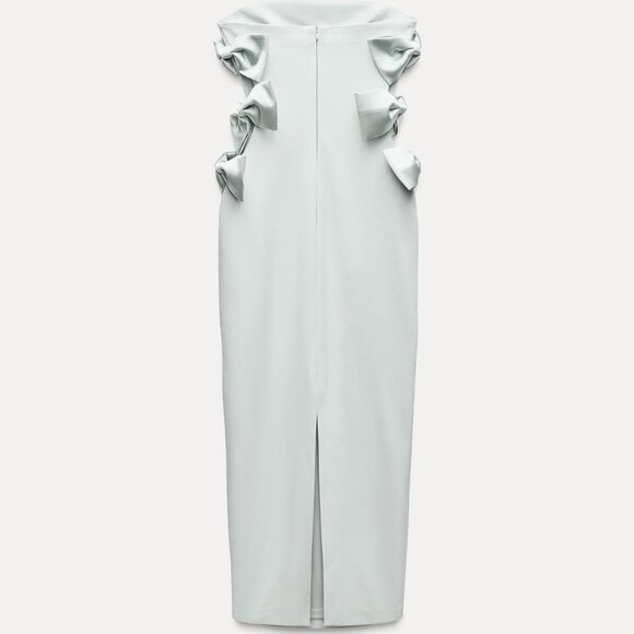 Zara Satin Effect Midi Dress with Bow Detail - size M - new with tags - Picture 2 of 3